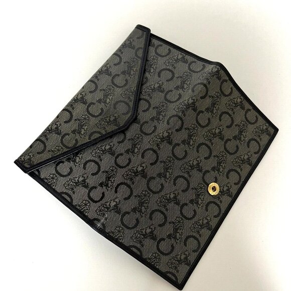 Vintage Celine "Sarky Line C" Macadam Print Long Wallet – Navy Canvas & Leather - Picture 8 of 11